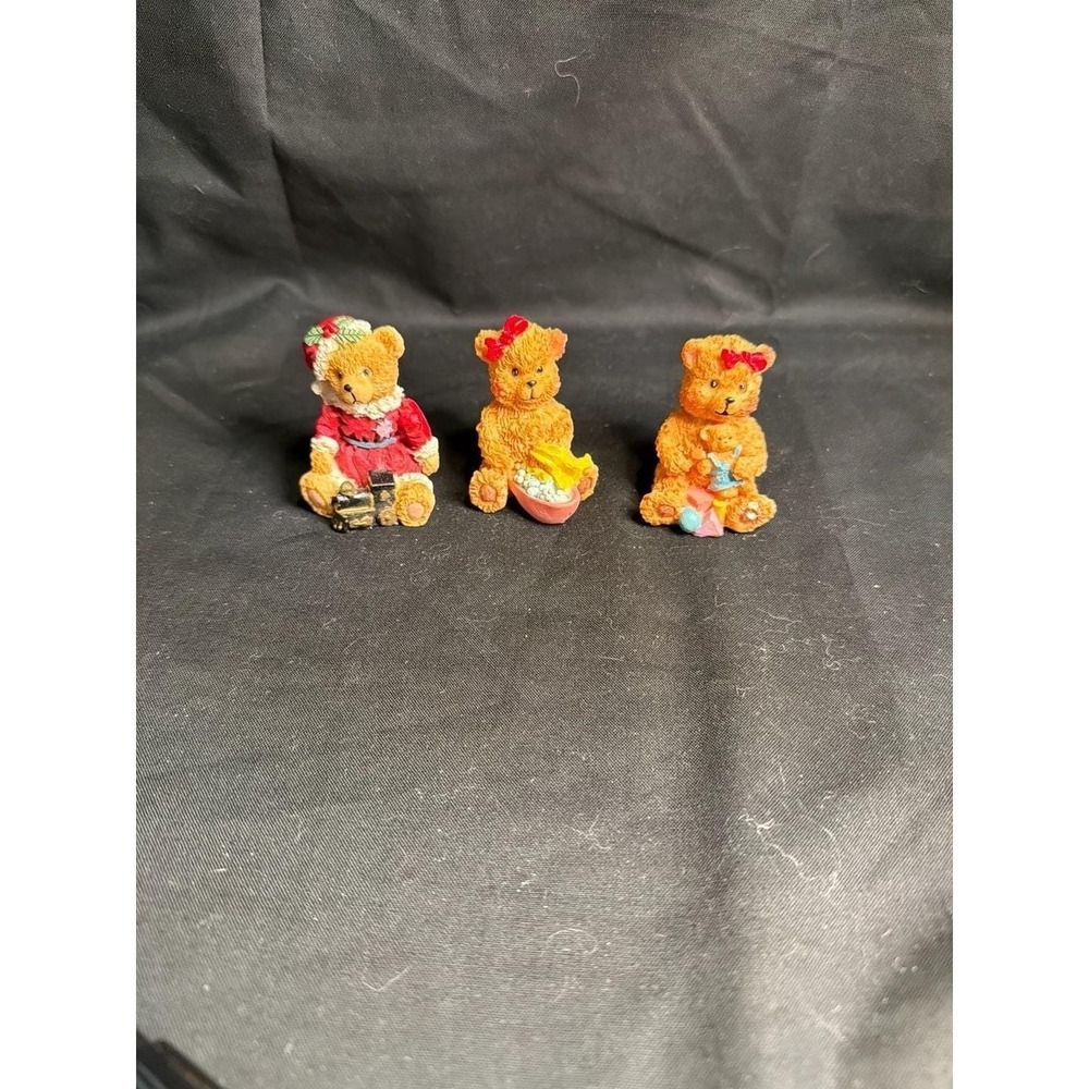 Set of 3 Vintage Artmark Resin Teddy Bear Figurines Christmas and Playtime @F13